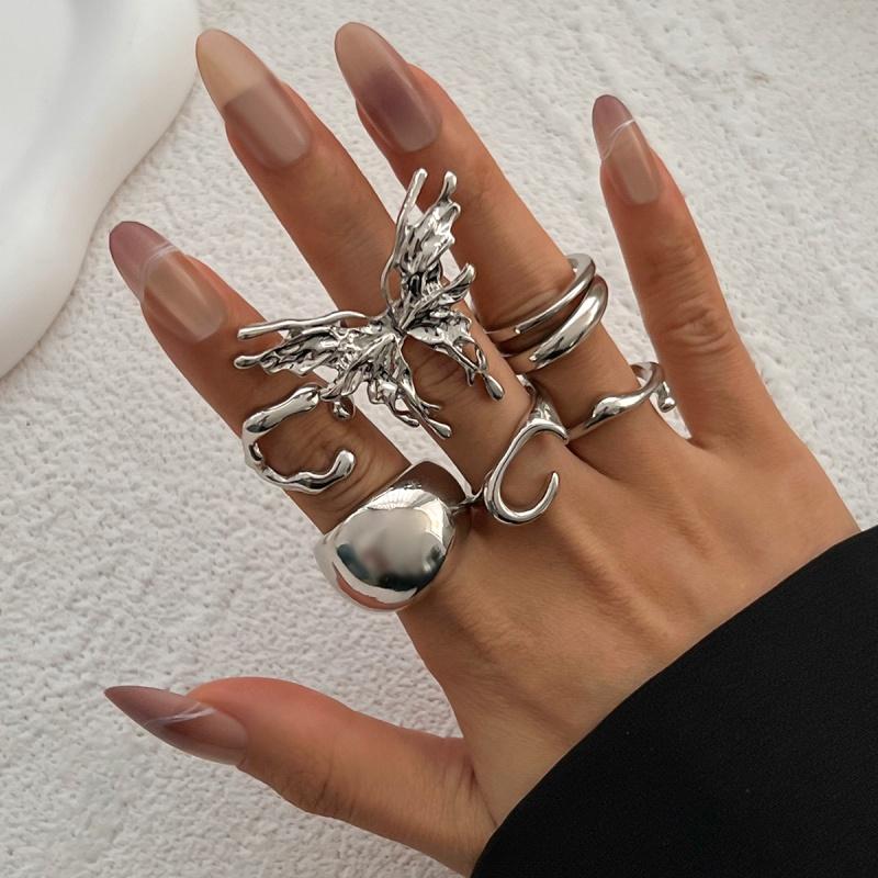 7Pcs/set Smooth Geometric Butterfly Open Rings Set for Women Couple Exaggerated Metal Irregular Chunky Ring Y2K Jewelry Gift