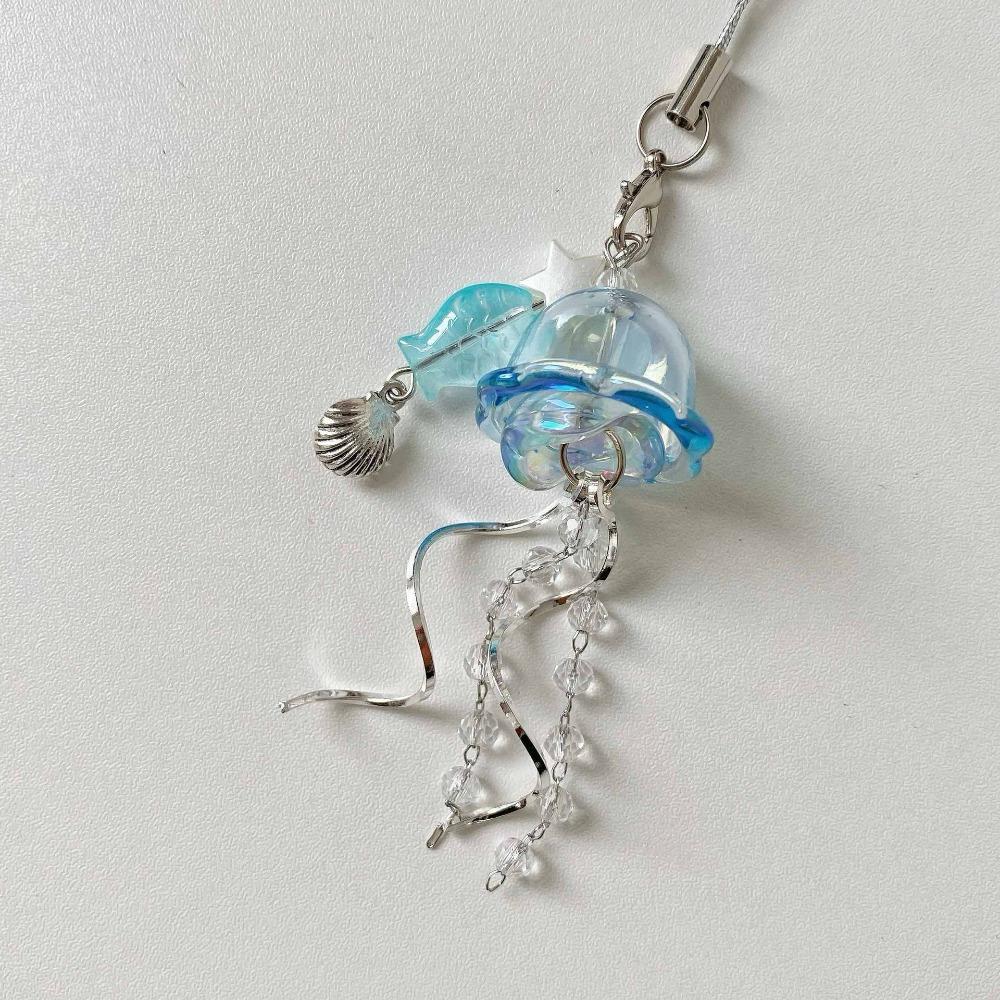 Sea Shell Fish Y2K Jellyfish Mobile Key Chain Jellyfish Tassel Phone Charm Keycord  Mobile