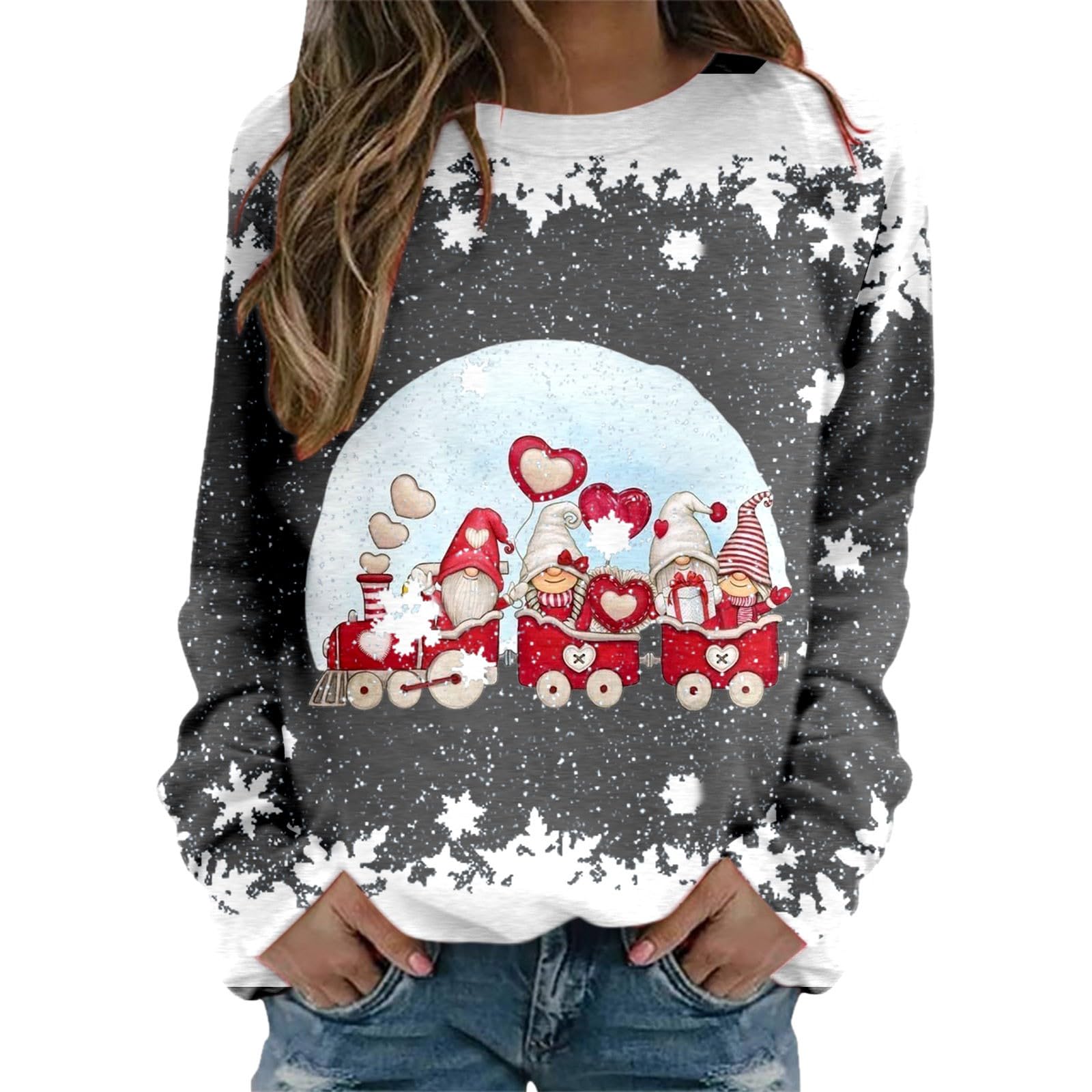 

Рождественская женская толстовка с круглым вырезом, с длинным рукавом, свободная, повседневная, осенняя, красная, в клетку, с имитацией молнии, с принтом лося 8xl