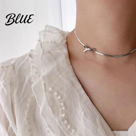 Hypoallergenic Alloy Jewelry Bow Choker Necklace Earrings Women Dangle Long