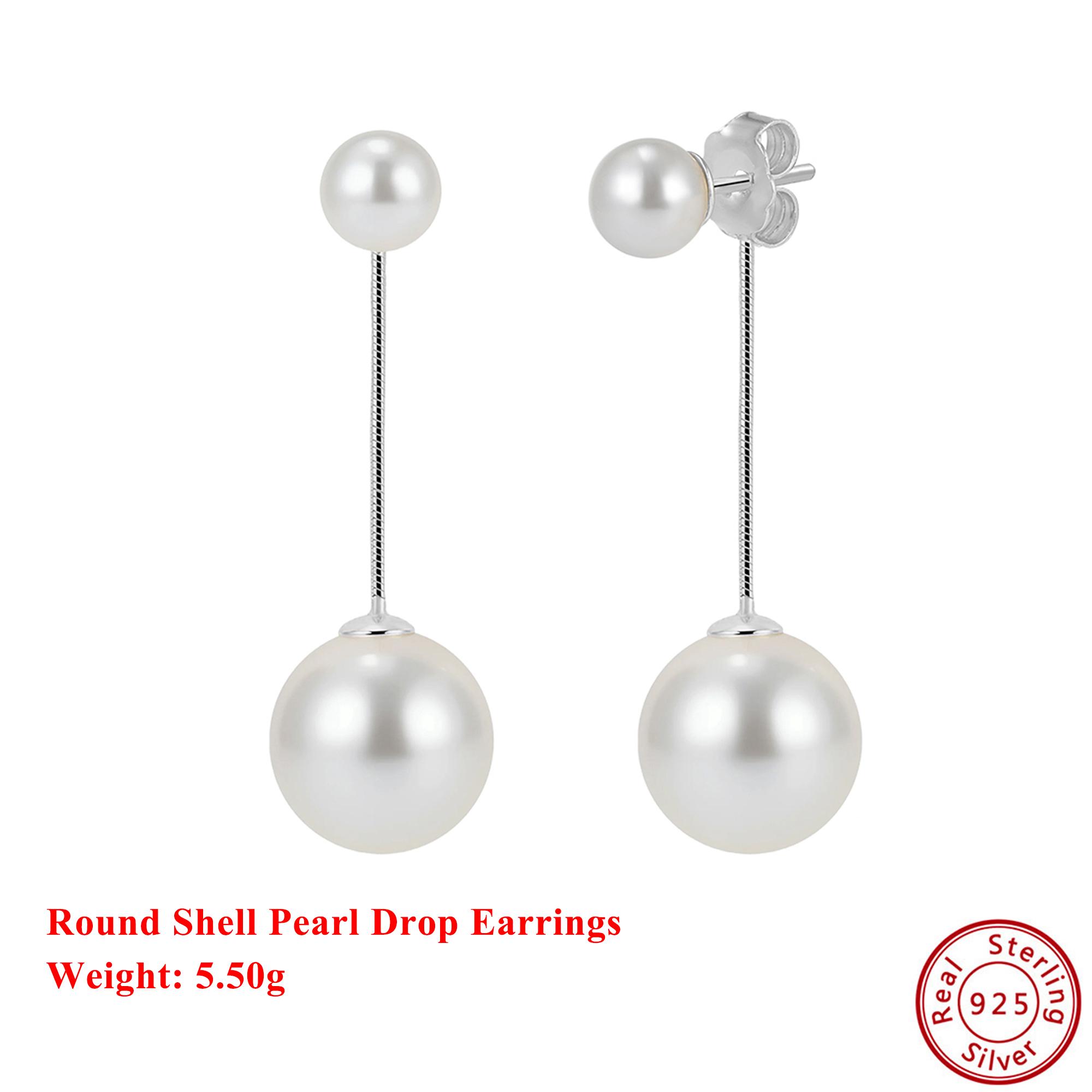 

Effie Queen 100% 925 Sterling Silver 14k Gold Two Round Shell Pearl Drop Earrings Beach Jewelry for Women Summer Beach Ear PSE04 серебряный