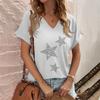 Fashion V-neck Women's T-Shirts Funny Five-Pointed Star Printed T Shirt For Women Summer Hot Sale Short Sleeve Casual Loose Tops