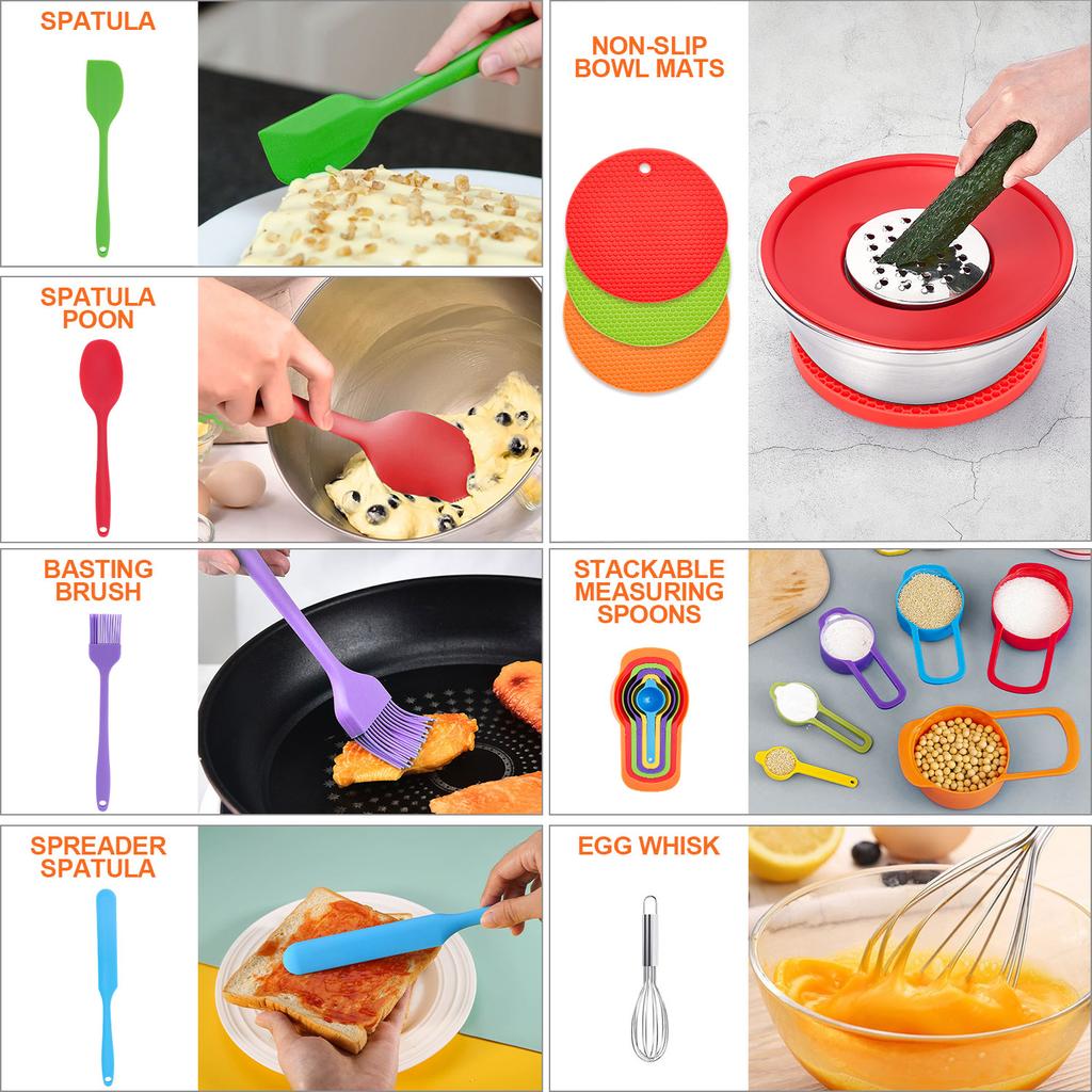 29-teiliges Edelstahl-Rührschüssel-Set - Verschiedene Größen - Premium Küchenutensilien zum Mischen und Servieren - Rutschfest