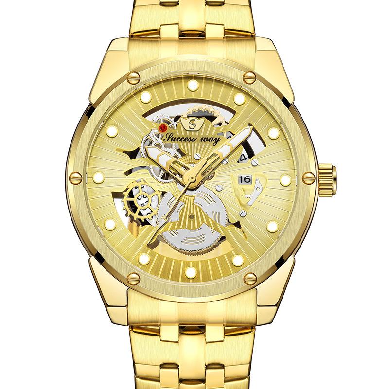 Imitation Mechanical Watch Double-sided Hollow Fashion Trend Men's Business Steel Band Calendar Watch