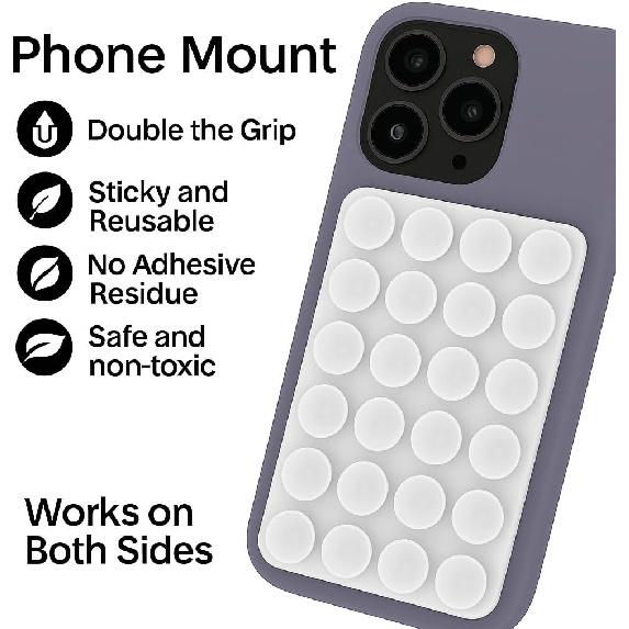 MB LuxTouch Double-Sided Silicone Phone Mount with 24 Suction Cups | Strong Grip Holder for Selfies & Videos | Ideal for Car, Mirror, Kitchen |
