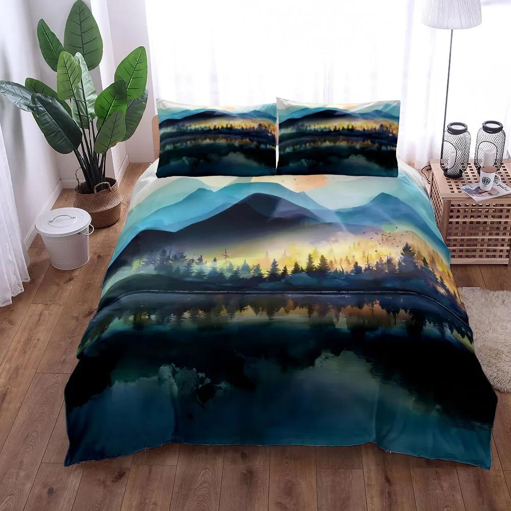 Van Gogh Mountain Village Oljemålning Påslakan Set King Queen Double Full Twin Single Size Sänglinne Set