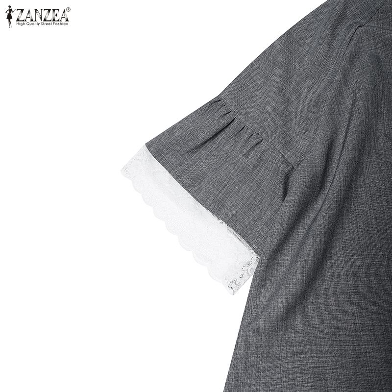 ZANZEA Blusa Feminina Casual de Renda com Gola Redonda e Meia Manga