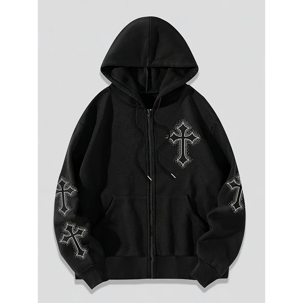 Men's Casual Gothic Printed Zipper Hooded Warm Sportswear Suitable for Autumn and Winter