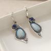 Vintage Silver Color Metal Geometry Inlaid with Blue and White Stones Dangle Earrings for Women Jewelry