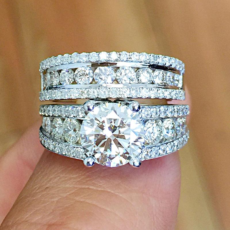 2Pcs/Set Luxury Bridal Ring Set Brilliant Crystal Zirconia Gorgeous Accessories for Wedding Aesthetic Engagement Jewelry