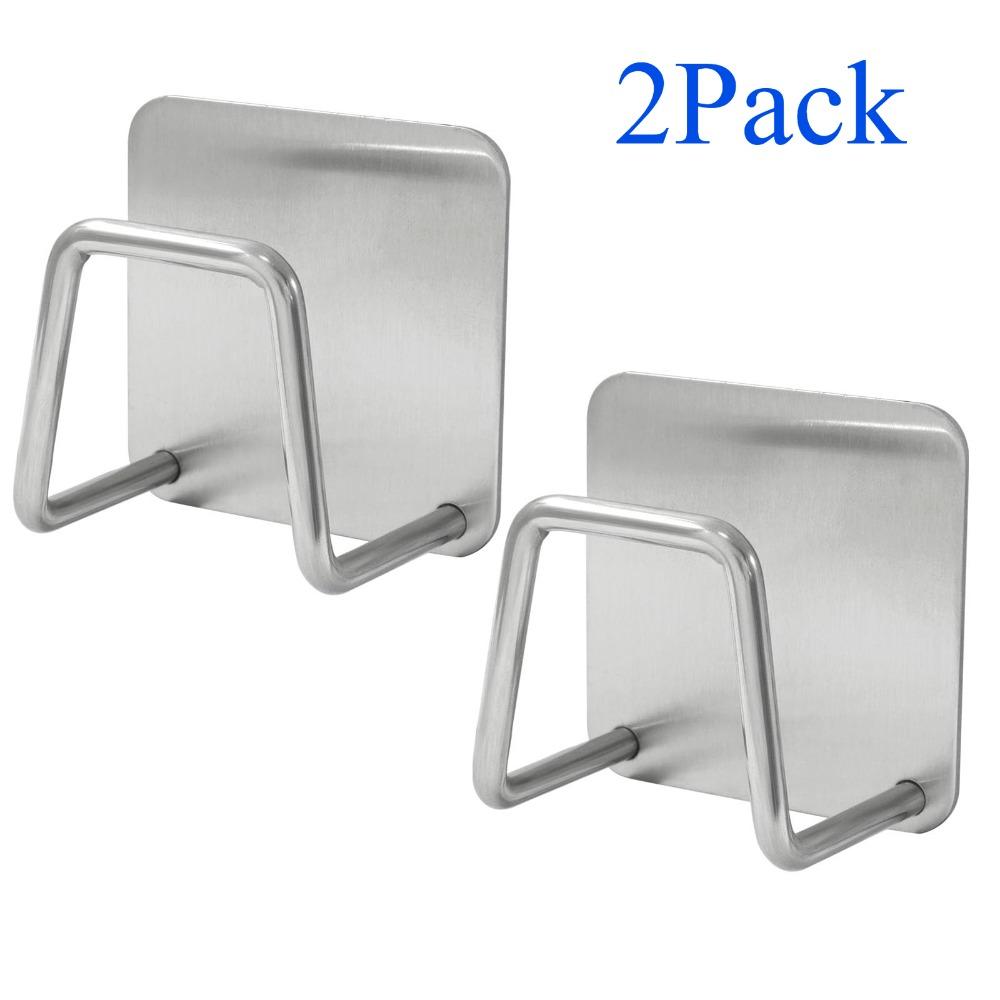 2pcs Stainless Steel Sponge Rack | Anti-Rust Brushed SUS304, Wall/Surface Mounting, Drainage Design, Neat Storage