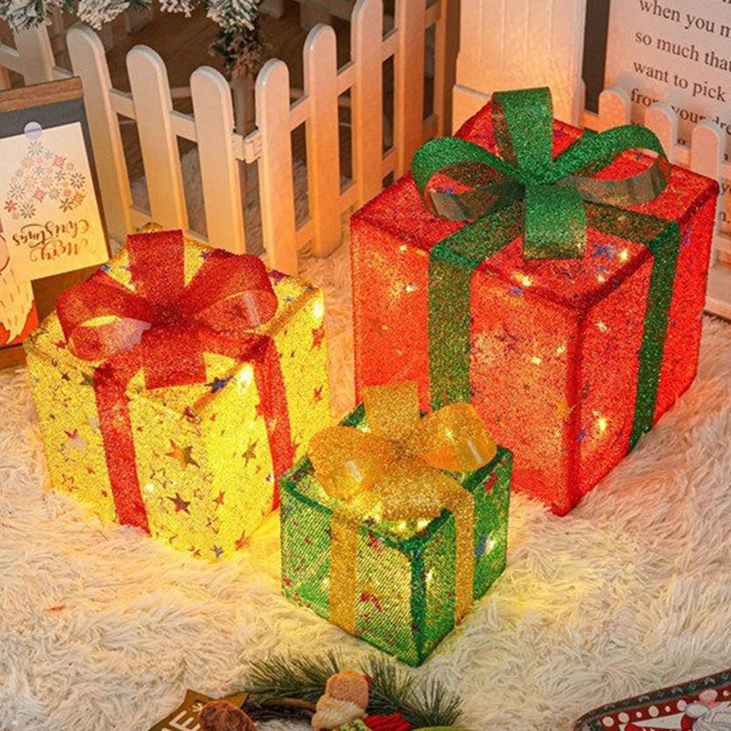 Weihnachtsbeleuchtung, Weihnachtsgeschenkbox, Dreiteiliges Set, Weihnachtsprodukte, Requisiten und Ornamente zur Dekoration für Geburtstagsfeiern.