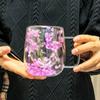 Double Wall Glass Cup Coffee Mug With Dried Flowers Design 250/400ML Double Wall Heat-Resistant Insulated Cup