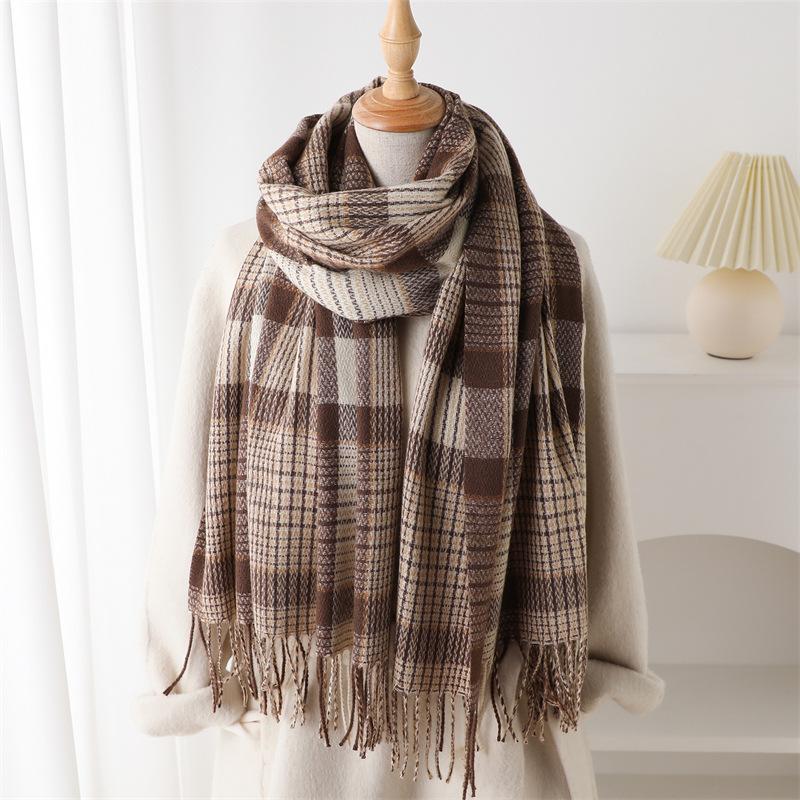 Imitation Cashmere Literary Plaid Warm Shawl Scarf Autumn And Winter Fashion Atmosphere Couple Versatile Fringed Scarf