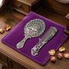Vintage Peacock Hair Comb Mirror Set, Embossed & Handheld Rhinestone Makeup Mirror, Hand with for Women Retro Carved