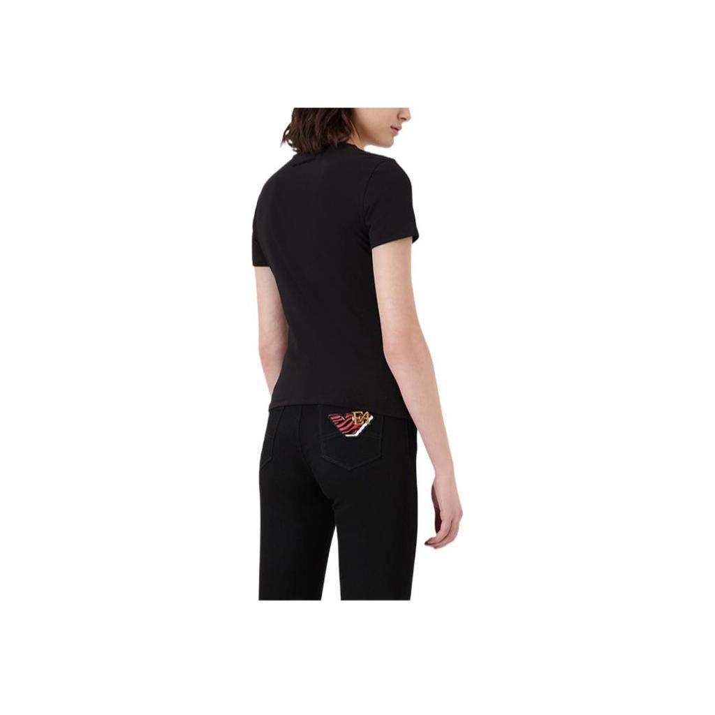Emporio Armani Ss22 Solid Color Logo Embroidered Crew Neck Short Sleeve T-Shirt Women Tops Black 3L2T6C-2JQAZ-0999