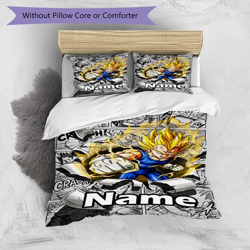 3pcs Duvet Cover Set (1*Duvet Cover + 2*Pillowcase, Without Core), Custom Name DRAGON BALL Pattern Bedding Set, Home Bedroom Decor Gift