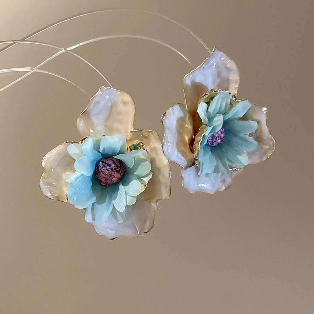 Iron Cloth Colorful Flower Earrings Oil Drip Floral Ear Studs Exaggerated Ear Pendant Summer