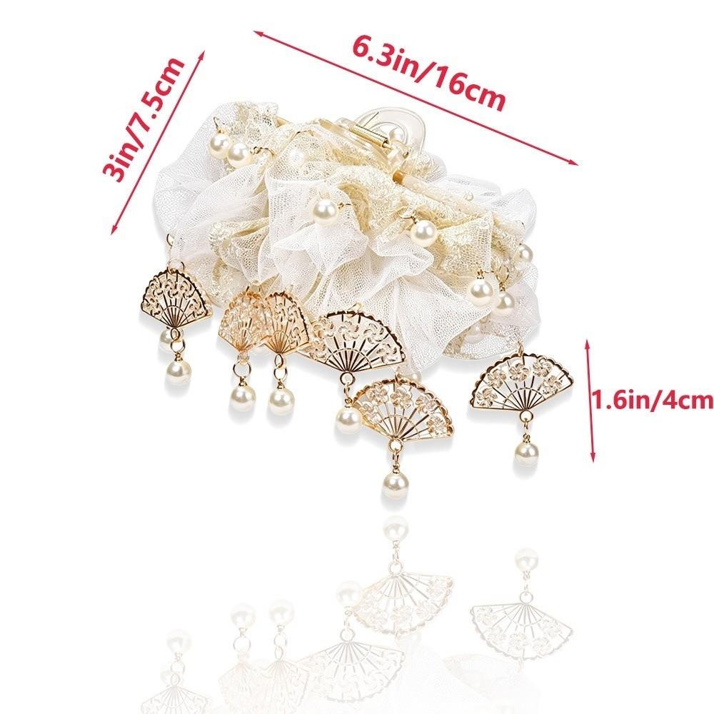 Handmade Fan-shaped Pendant Hair Clip Anti-Slip Hair Accessories Retro Hair Claw for Women