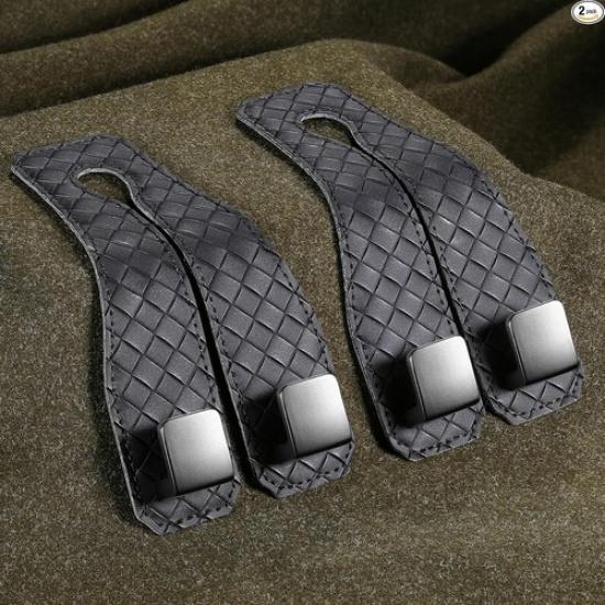 2 Pack Car Seat Headrest Hooks, Leather Car Back Seat Hangers -Black