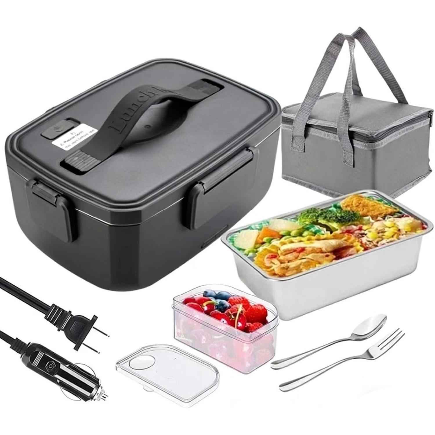 Electric Lunch Box, 2L Portable Lunch Box Warmer, 90W Heated Lunch Box for Adults, with Stainless Steel Inner Liner Fast Heating Ergonomic Handle