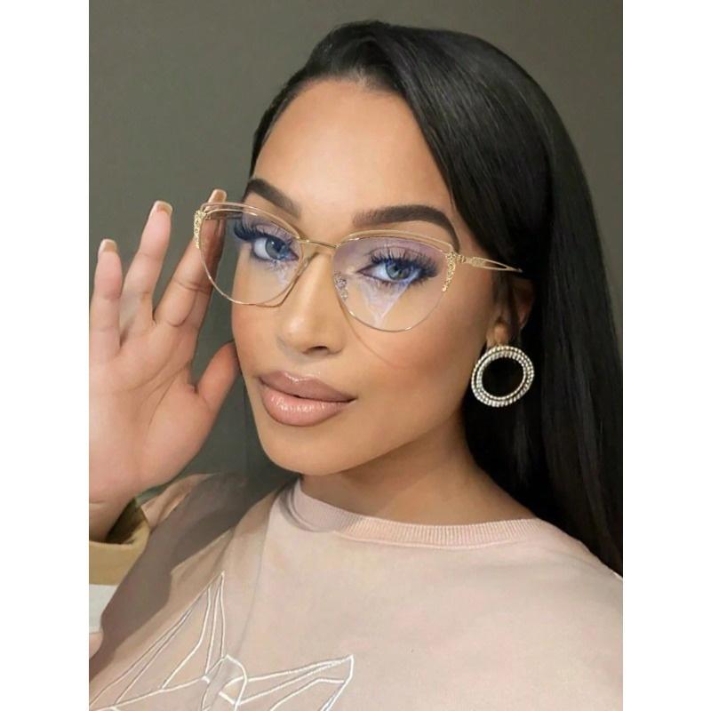 Ochelari de damă retro ochi de pisică cu strasuri încrustate, cu ramă metalică, la modă, pentru citit zilnic și navetă, accesorii de ochelari pentru femei