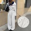 Womens White Striped Wide Leg Loose Casual Commuting Long Pants