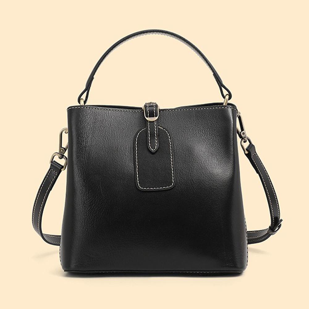 Сумка-ведро Zency Oil Wax Leather Shopper через плечо с большой вместимостью чёрный 6553₽