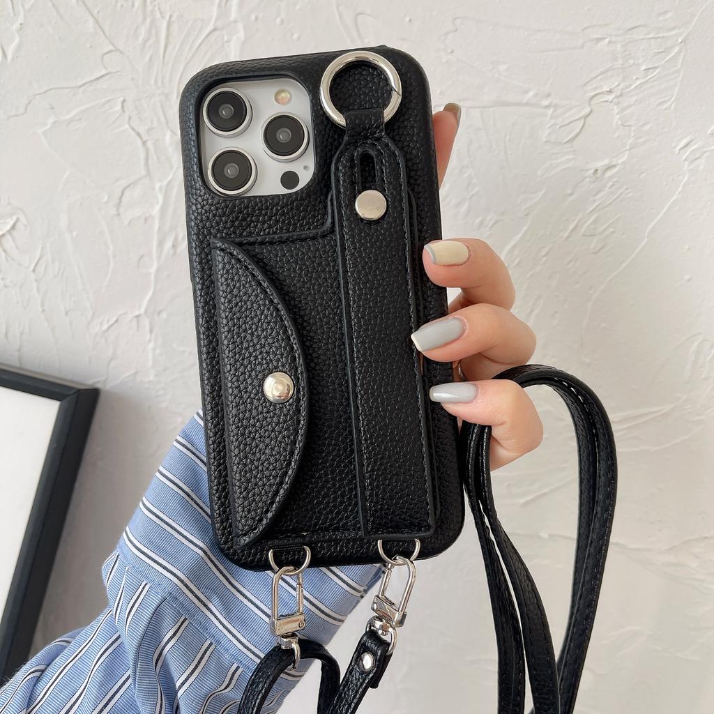 Handgelenkschlaufe Umhängeband Hülle für iPhone 13 12 Mini 15 14 11 Pro XS Max X XR 7 8 Plus Kartenhalter Brieftasche Lederhülle