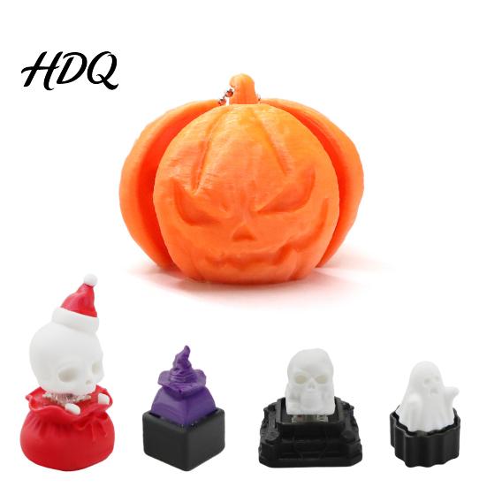 Ghost Keychain Pendant Halloween Fidget Clicker for Stress Relief Pumpkin Skull Witch Office Reliever Hat Finger Clicker 3D Printed Push Button Bag