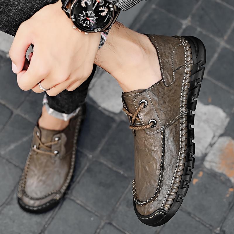 Fashion Leather Shoes Man Casual Loafers Luxury Design Slip On Male Dress Shoes Leisure Style Big Size Outdoor Wear-resistant Sole