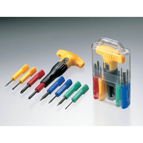 ANEX Screwdriver Set with T-Shaped Ratchet, 8-Piece Set (Phillips 0/Phillips 1/Phillips 2/Slotted 1.8/Slotted 2.5/Slotted 5/Slotted 6/Drill Bit) No. 5