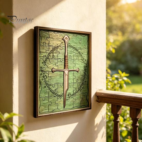 Minimalist Wooden Art Piece Personalized Broken Blade Puzzle, Vintage Medieval Puzzle Framed Handcrafted Wall Decor Decor, Fantasy Hanging Ornament