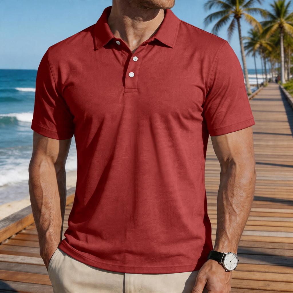 Men's Short Sleeve Polo Shirt Classic Fit Button Down Collar Casual Lightweight Breathable Fabric Summer Top