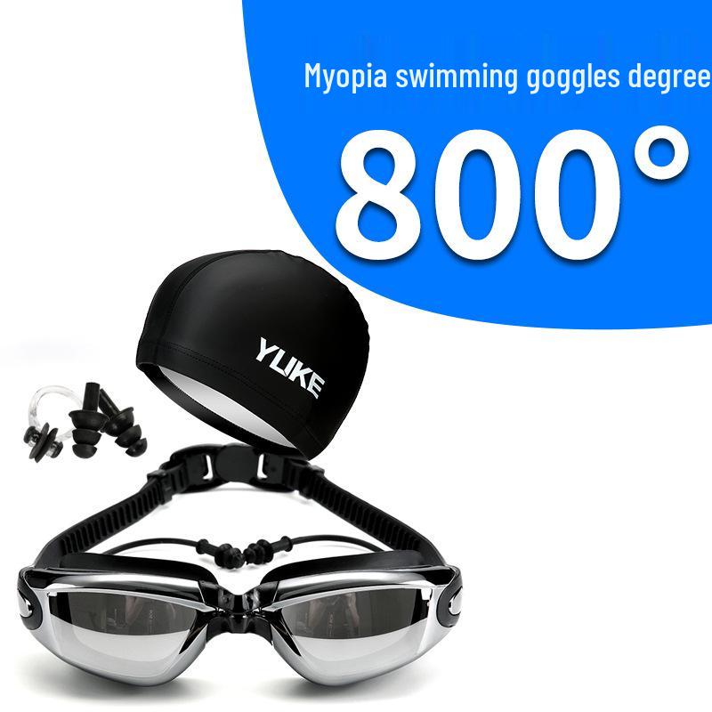 

Yuke Myopia Anti-Fog High-Definition Electroplated Swimming Goggles & Swim Cap for Men and Women