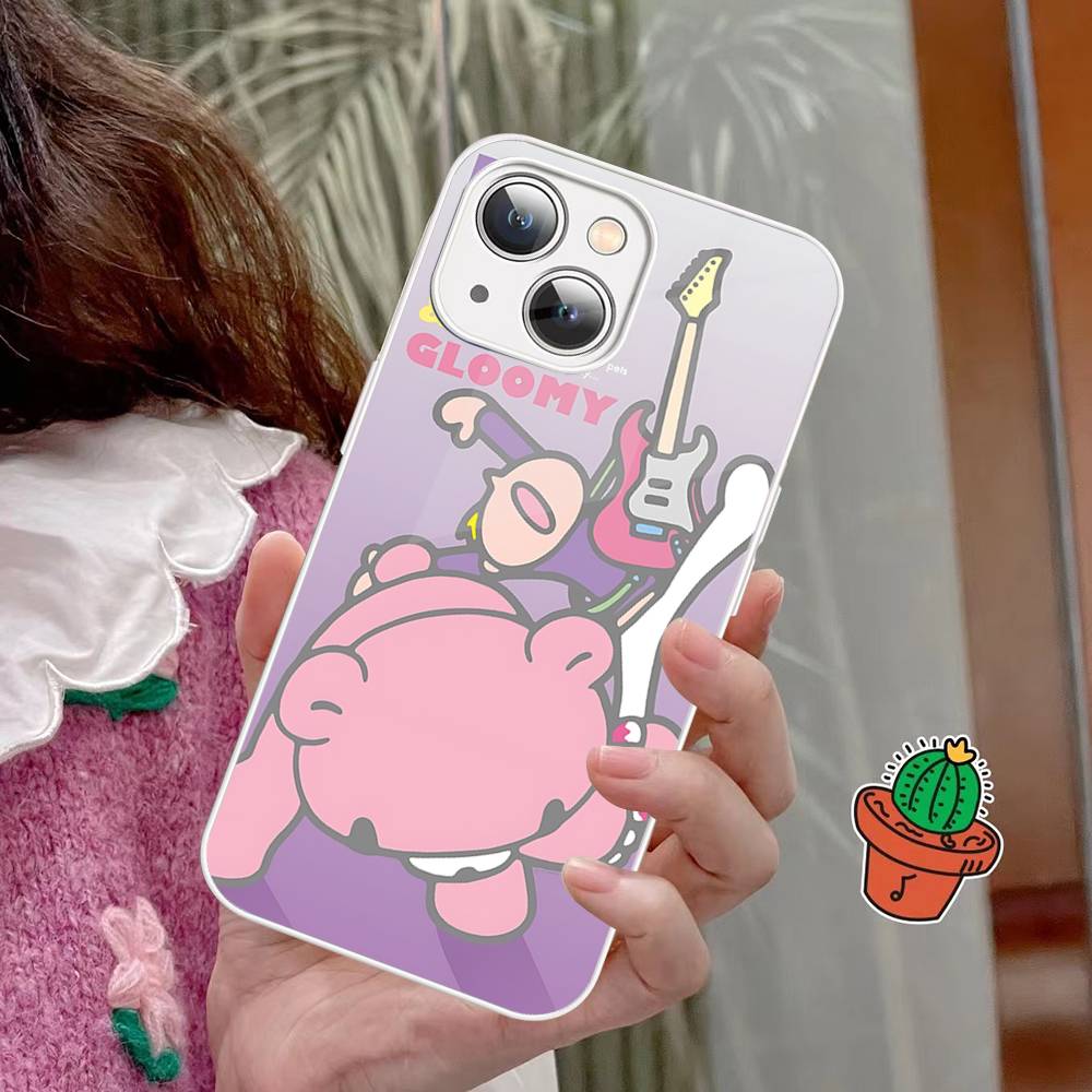Cute G-Gloomy B-Bear For IPhone 14 13 12 Mini 11 Pro XS Max X XR 14 Plus Tempered Glass Cover