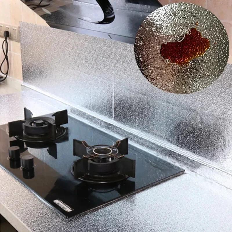 Self-Adhesive Kitchen Oil Proof Sticker Heat Resistant Wallpaper Waterproof Aluminum Foil for Countertop Drawer Cabinet Rack