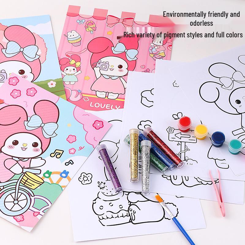 KPOP Witch Group DIY Coloring & Glitter Makeup Book with Sanrio Watercolor Set