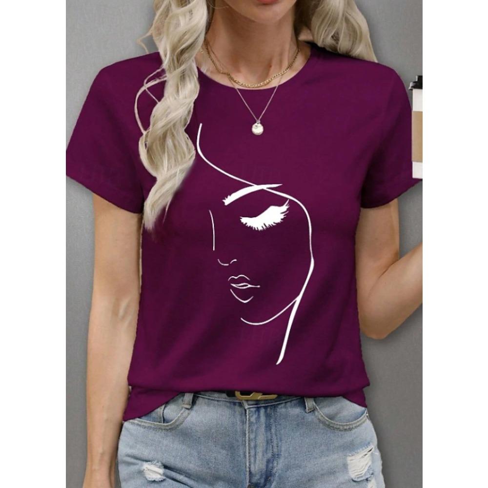 Fashion Women Retro Creative Red Lipped Portrait Print T Shirt Funny Casual O-neck Short Sleeves T-shirt Summer Female Tee Shirt