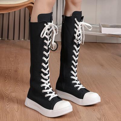 Women Canvas Shoes High Top Sneakers Personalized Luxry Skateboard Flats Shoes Lace Up Casual Fashion Outdoor Boots Plus Size 43