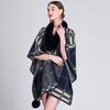 920 Womens Faux Rabbit Fur Collar Knit Cape Cardigan Loose Fit Plaid Winter Coat