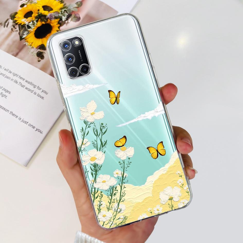For OPPO A52 Case OPPOA52 CPH2069 A 52 Flower Phone Case Fashion Transparent Silicone Soft TPU Back Cover For OPPO A72 A92 Coque