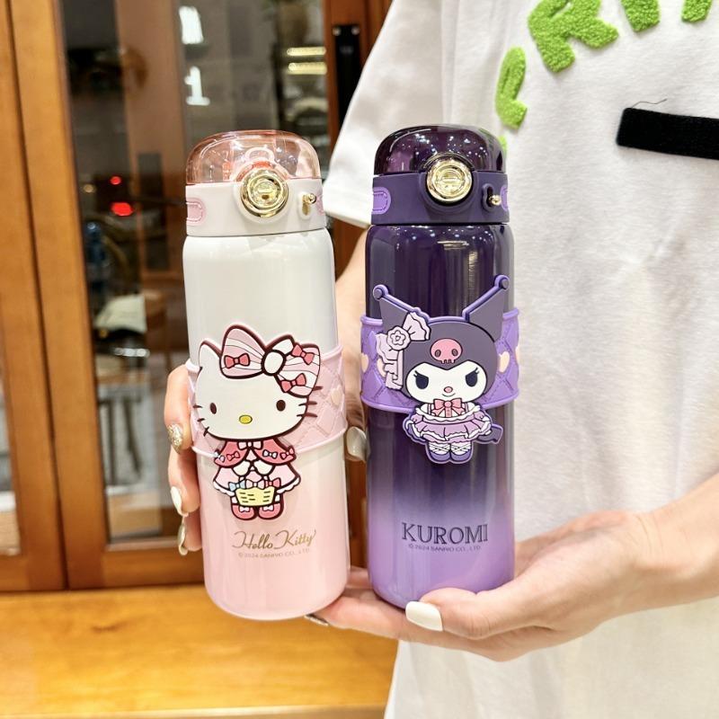 500ml Kitten KUROMI Vacuum Thermos Cup Stainless Steel Insulated Bottle with Lifting Rope Portable Outdoor Drinking Water Cup