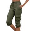 Damen High Waist Cargo Jogginghose Caprihose Elastischer Bund Kordelzug Verstellbare Länge Leichte Freizeithose mit Taschen