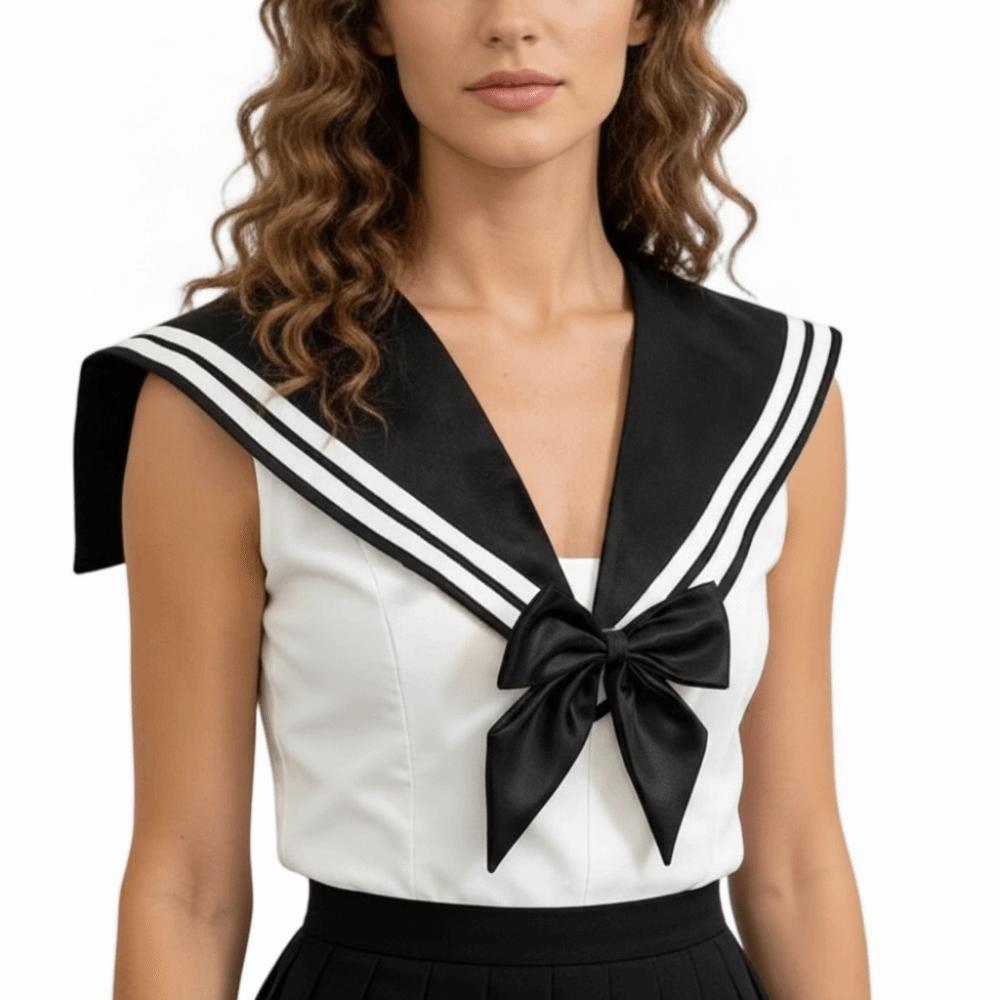 Black Striped Sailor Fake Collar Cape Bow Tie Retro False Tie Neckwear Scarf Accessories