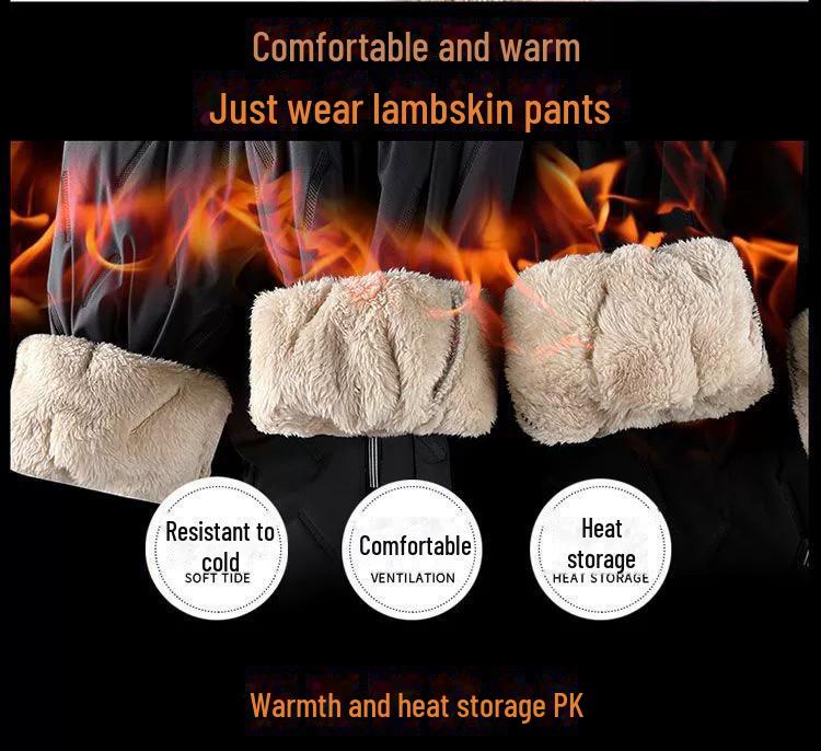 Men's Lambskin Thickened Velvet-Lined Warm Casual Pants: Large Size Cold-Proof Outerwear for Middle-Aged & Elderly.