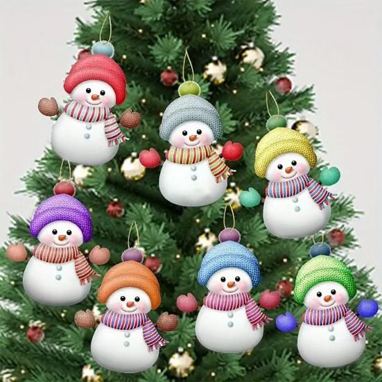 7 Pcs Snowman Christmas Ornament Personalized Family Name Acrylic Snowman Christmas Hanging Decoration for Xmas Tree Holiday Party Decor