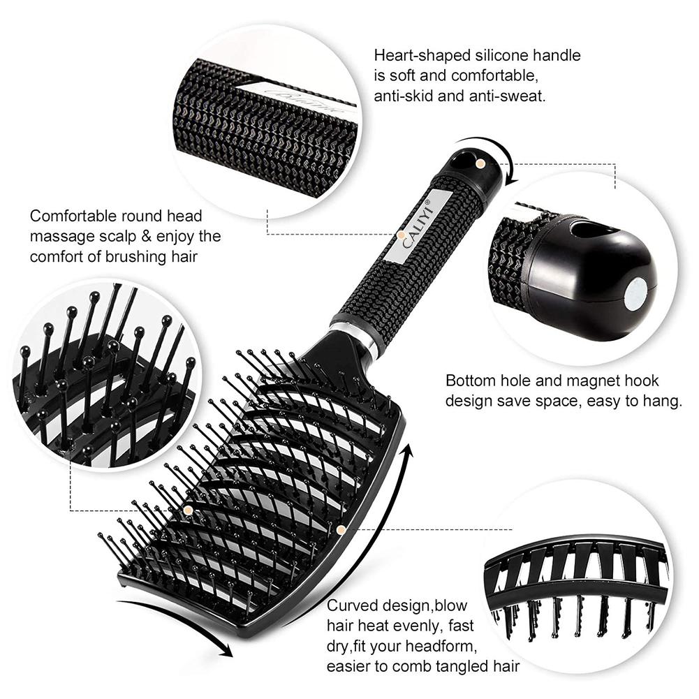 Brosse Peigne à Cheveux Professionnelle Courbée Ventilée pour un Séchage au Sèche-Cheveux Plus Rapide Brosse Démêlante à Palette pour Cheveux Mouillés Secs Bouclés Lisses