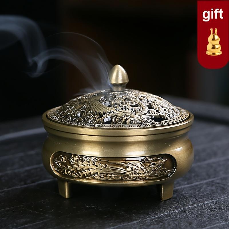 Dragon and Phoenix Large Incense Burner, Incense Cone Burner, Tea Burner, Aromatherapy Machine, Three-legged Alloy Incense Burner, Zen-style Incense