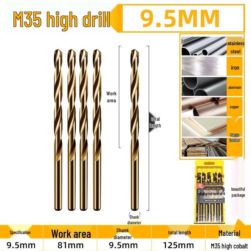 Burghiu elicoidal M35 Cobalt pentru tablă metalică din oțel inoxidabil de înaltă duritate.